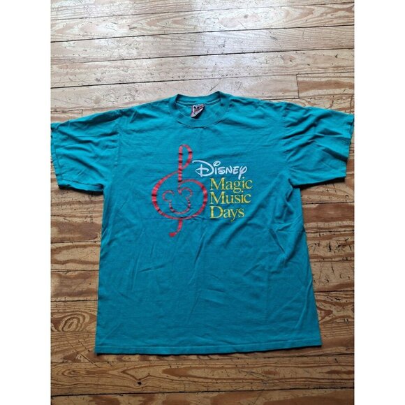 Vintage 90s Disney Magic Music Days T-Shirt Men's Size XL OSFA Mickey Mouse Teal - Picture 1 of 2